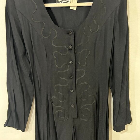 Vintage Marnie West Black Embroidered Long Sleeve Jumpsuit Button Up Size 10 - Picture 2 of 6